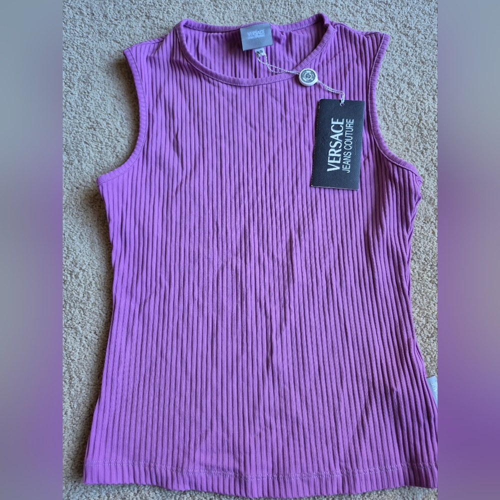 NWT Vintage Versace Jeans Couture Purple Stretch Top Size XS